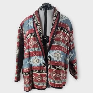 Fashion Bug Tapestry Jacket Women's 26/28W Southwest Aztec Open Front Boho VTG